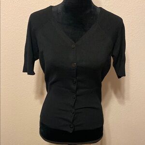 Black Short Sleeve Button Down Cardigan